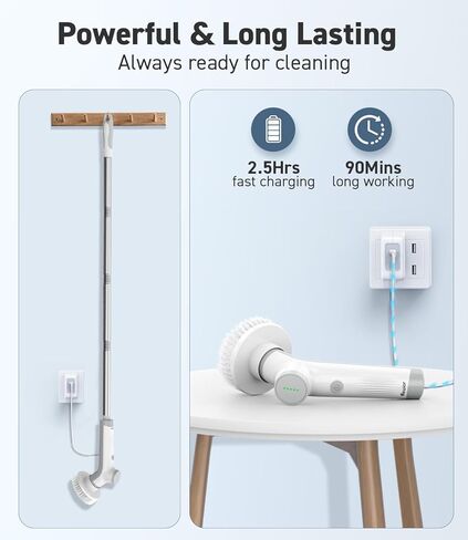 منظف ​​دوار كهربائي، منظف دش لاسلكي من VEWIOR مع 3 زوايا قابلة للتعديل، فرشاة تنظيف بسرعتين و3 رؤوس فرشاة قابلة للاستبدال لحوض المطبخ والحمام in Kuwait