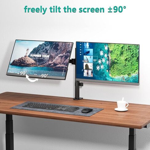 Free Standing Dual LCD Monitor Fully Adjustable Desk Mount Fits 2 Screens up to 27 inch, 22 lbs. Weight Capacity per Arm, with Grommet Base, Black in Saudi Arabia