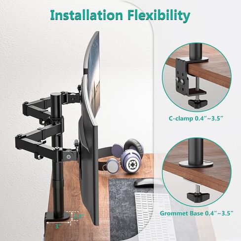 Free Standing Dual LCD Monitor Fully Adjustable Desk Mount Fits 2 Screens up to 27 inch, 22 lbs. Weight Capacity per Arm, with Grommet Base, Black in Saudi Arabia