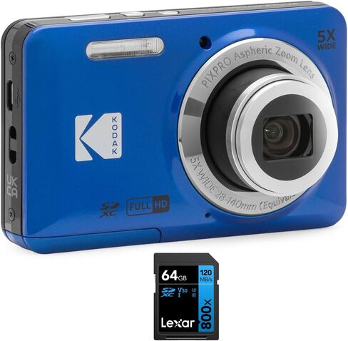 مجموعة الكاميرا الرقمية Kodak FZ55RD PIXPRO باللون الأحمر مع بطاقة ذاكرة Lexar 64 جيجابايت عالية الأداء 800x UHS-I SDHC من السلسلة الزرقاء in Kuwait