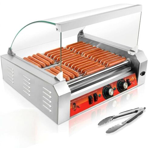 11-Roller Hot Dog Cooker Machine，Holds 30 Hot Dogs，1670W，Non-Stick & Stainless Steel，for Parties, Events & Food Stalls in Saudi Arabia