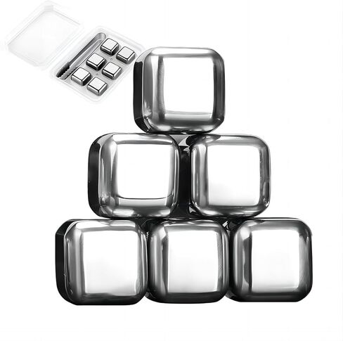 GREATLINK Whiskey Stones Gifts Set,6 Pack Stainless Steel Whiskey Chilling Rocks, Reusable Metal Ice Cubes for Drinks Whiskey, Mens Stocking Stuffers for Christmas in Kuwait