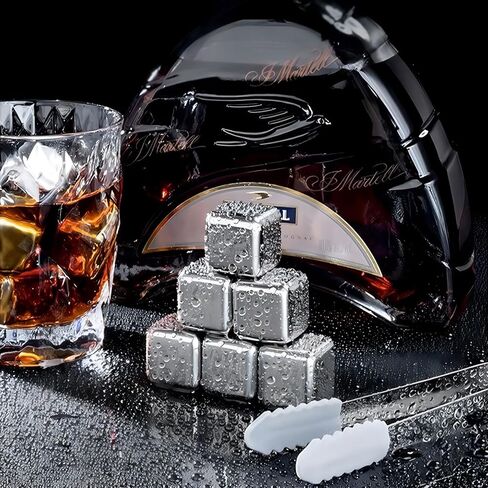 GREATLINK Whiskey Stones Gifts Set,6 Pack Stainless Steel Whiskey Chilling Rocks, Reusable Metal Ice Cubes for Drinks Whiskey, Mens Stocking Stuffers for Christmas in Kuwait