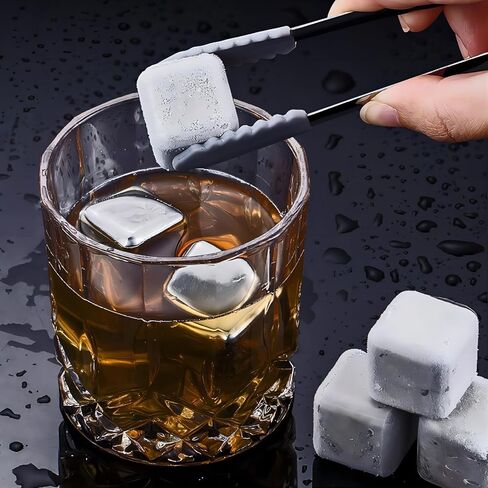 GREATLINK Whiskey Stones Gifts Set,6 Pack Stainless Steel Whiskey Chilling Rocks, Reusable Metal Ice Cubes for Drinks Whiskey, Mens Stocking Stuffers for Christmas in Kuwait