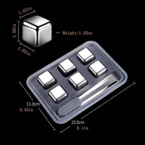 GREATLINK Whiskey Stones Gifts Set,6 Pack Stainless Steel Whiskey Chilling Rocks, Reusable Metal Ice Cubes for Drinks Whiskey, Mens Stocking Stuffers for Christmas in Kuwait