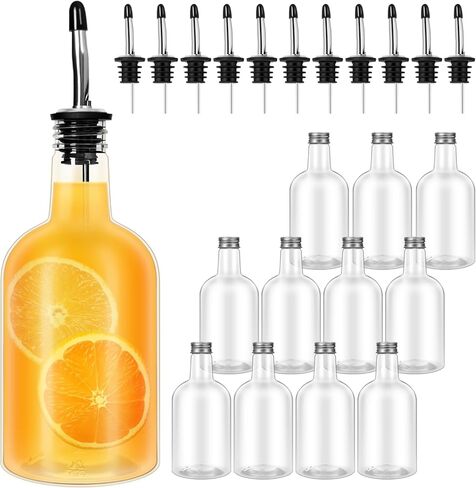 16 Oz Plastic Bottles with Pourer and Caps Plastic Juice Pour Bottles with Stainless Steel Bottle Pourer Tapered Spout for Liquor Juice Store Syrup Bottles Pourers (12 Sets) in Kuwait