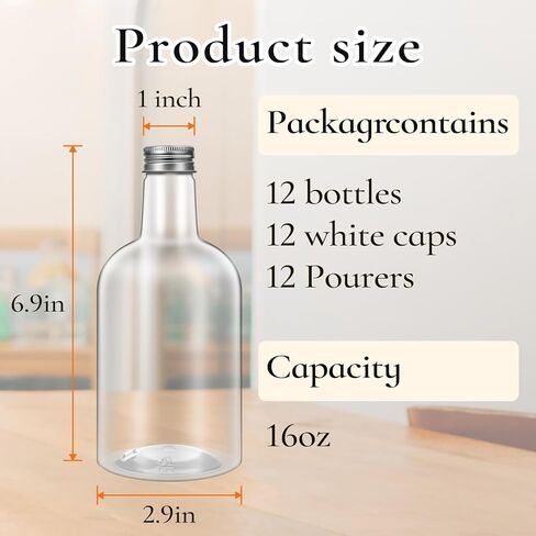 16 Oz Plastic Bottles with Pourer and Caps Plastic Juice Pour Bottles with Stainless Steel Bottle Pourer Tapered Spout for Liquor Juice Store Syrup Bottles Pourers (12 Sets) in Kuwait