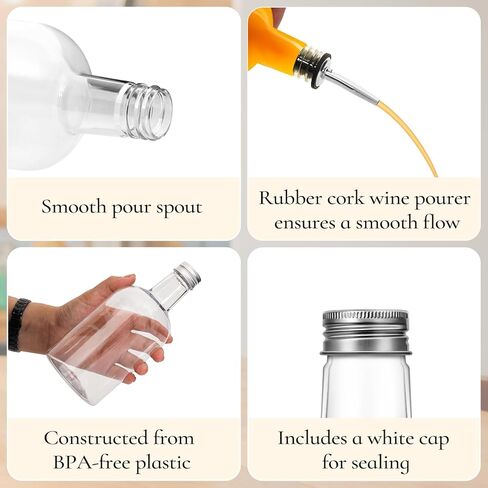 16 Oz Plastic Bottles with Pourer and Caps Plastic Juice Pour Bottles with Stainless Steel Bottle Pourer Tapered Spout for Liquor Juice Store Syrup Bottles Pourers (12 Sets) in Kuwait
