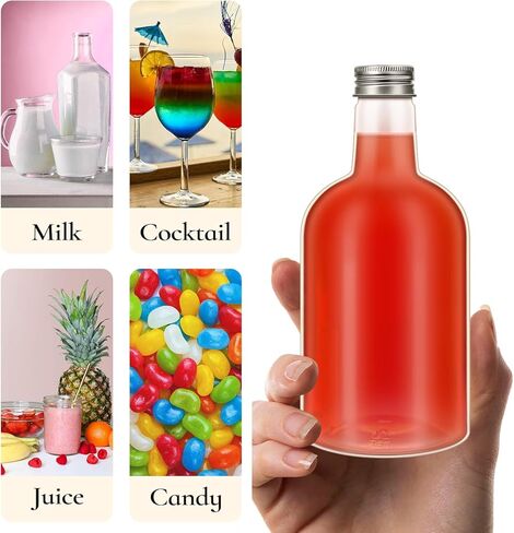 16 Oz Plastic Bottles with Pourer and Caps Plastic Juice Pour Bottles with Stainless Steel Bottle Pourer Tapered Spout for Liquor Juice Store Syrup Bottles Pourers (12 Sets) in Kuwait