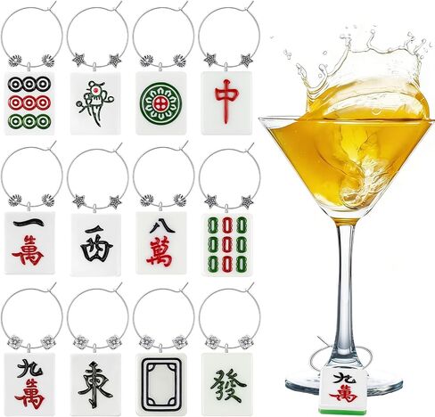 سحر النبيذ Geelin Mahjong، علامات زجاجية للنبيذ مقاس 1 بوصة للنظارات الجذعية، هدية قلادات من الراتنج من بلاط Mahjong DIY، ومعرفات علامات المشروبات لتذوق الحفلات والترفيه in Kuwait