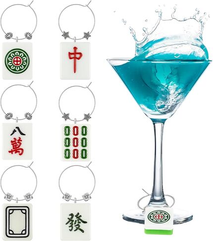 Geelin Mahjong Wine Charms, 1 Inch Wine Glass Tags for Stem Glasses, DIY Mahjong Tiles Resin Pendants Gift, Drink Markers Identifiers for Parties Tastings and Entertaining in Saudi Arabia