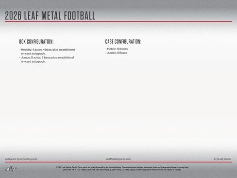 Leaf 2026 Metal Football Hobby Trading Card Box (4 Autographs Per Hobby Box) in Kuwait