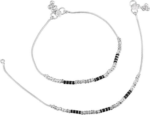 Efulgenz Oxidized Silver Ball Charms Anklets Indian Silver Tone Crystal Chain Anklet Set Bracelet Payal Foot Jewelry in Saudi Arabia