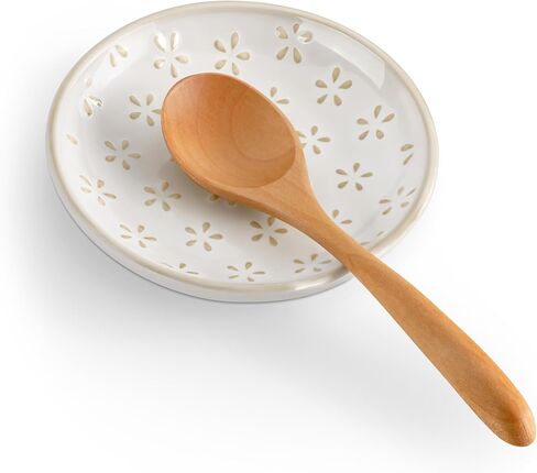 MALACASA Ceramic Spoon Rest for Stove Top, 4.8 inch Cooking Spoon Holder for Kitchen Counter,Utensil Rest for Ladle, Spatula, Spoons or Tongs, Modern Farmhouse Kitchen Décor - 01, Series LYDIA in Saudi Arabia