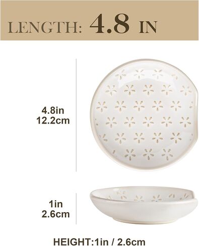 MALACASA Ceramic Spoon Rest for Stove Top, 4.8 inch Cooking Spoon Holder for Kitchen Counter,Utensil Rest for Ladle, Spatula, Spoons or Tongs, Modern Farmhouse Kitchen Décor - 01, Series LYDIA in Saudi Arabia