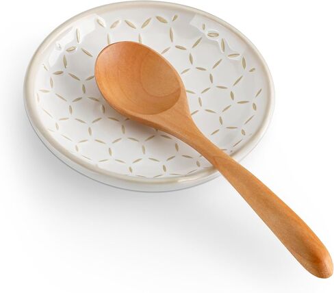 MALACASA Ceramic Spoon Rest for Stove Top, 4.8 inch Cooking Spoon Holder for Kitchen Counter,Utensil Rest for Ladle, Spatula, Spoons or Tongs, Modern Farmhouse Kitchen Décor - 01, Series LYDIA in Saudi Arabia