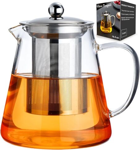 Baalaka Glass Teapot 18.6oz/550ml, Tea Pot with Removable Infusers for Loose Tea, Borosilicate Glass Tea Kettle Tea Maker Stovetop for Camping, Tea Infuser for Loose Leaf Tea Travel in Saudi Arabia