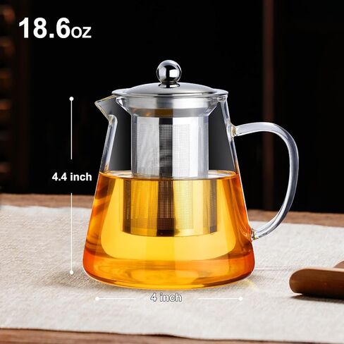 Baalaka Glass Teapot 18.6oz/550ml, Tea Pot with Removable Infusers for Loose Tea, Borosilicate Glass Tea Kettle Tea Maker Stovetop for Camping, Tea Infuser for Loose Leaf Tea Travel in Saudi Arabia