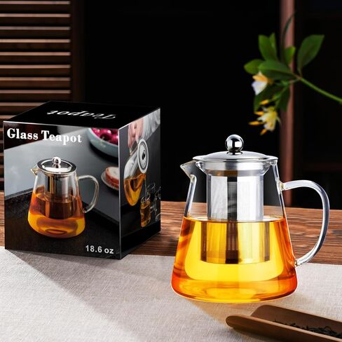Baalaka Glass Teapot 18.6oz/550ml, Tea Pot with Removable Infusers for Loose Tea, Borosilicate Glass Tea Kettle Tea Maker Stovetop for Camping, Tea Infuser for Loose Leaf Tea Travel in Saudi Arabia
