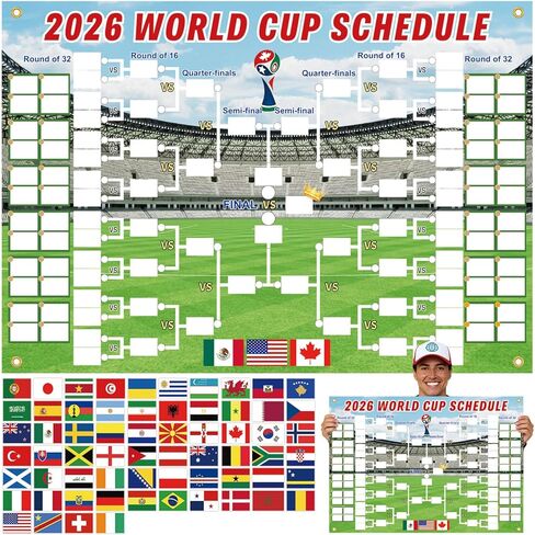 ملصق جدول كأس العالم 2026 مقاس 27 × 39، 64 ملصقًا للعلم الوطني قابلة لإعادة الاستخدام مع أسماء البلدان، يجب اقتناؤها لعشاق كرة القدم، وديكورات حفلات مشجعي كرة القدم، وهدايا كرة القدم لديكور غرفة الأولاد in Kuwait