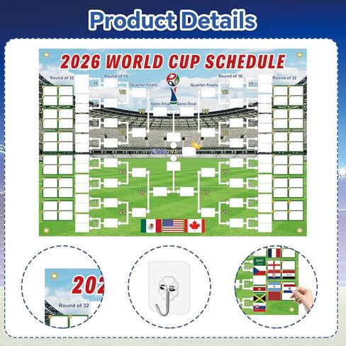 ملصق جدول كأس العالم 2026 مقاس 27 × 39، 64 ملصقًا للعلم الوطني قابلة لإعادة الاستخدام مع أسماء البلدان، يجب اقتناؤها لعشاق كرة القدم، وديكورات حفلات مشجعي كرة القدم، وهدايا كرة القدم لديكور غرفة الأولاد in Kuwait