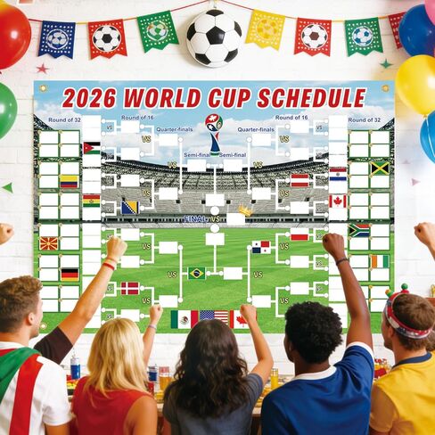 ملصق جدول كأس العالم 2026 مقاس 27 × 39، 64 ملصقًا للعلم الوطني قابلة لإعادة الاستخدام مع أسماء البلدان، يجب اقتناؤها لعشاق كرة القدم، وديكورات حفلات مشجعي كرة القدم، وهدايا كرة القدم لديكور غرفة الأولاد in Kuwait