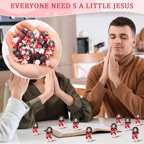 50 Easter Mini Jesus Loves You Figures Little Religious Jesus Toys Hide and Seek for Sunday School Craft Easter Egg Filling Stuffers Christian Party Baptism Gifts (Red) in Saudi Arabia