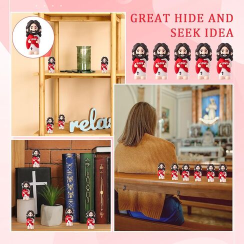 50 Easter Mini Jesus Loves You Figures Little Religious Jesus Toys Hide and Seek for Sunday School Craft Easter Egg Filling Stuffers Christian Party Baptism Gifts (Red) in Saudi Arabia