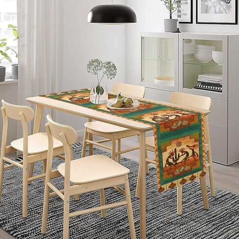 African Kokopelli Table Runner, Southwestern Native American Aztec Ethnic Print Table Runner for Home Kitchen Dining Room Table Indoor Outdoor Party, 13x36inch in Kuwait
