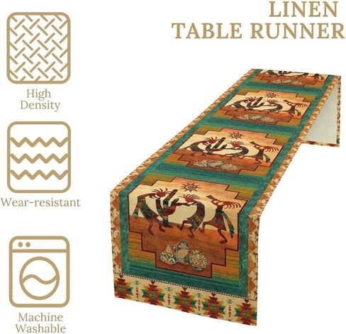 African Kokopelli Table Runner, Southwestern Native American Aztec Ethnic Print Table Runner for Home Kitchen Dining Room Table Indoor Outdoor Party, 13x36inch in Kuwait