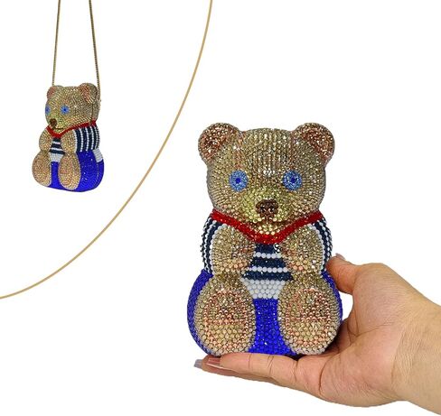 Cute Bow Bear Evening Bag Mini Rhinestone Purse Animal Crystal Clutch for Wedding Prom Party Handbag in Saudi Arabia