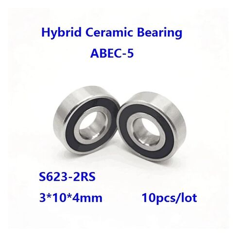 10pcs/lot S623-2RS S623RS 3x10x4mm ABEC-5 Stainless Steel Hybrid Si3N4 Ceramic Ball Bearings Double Rubber Cover Bearing in Kuwait