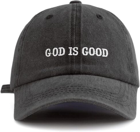 GOD is Good Embroidered Washed Baseball Cap，Classic Fashion Retro Sweatband, Adjustable Size, Suitable for Daily wear in Saudi Arabia