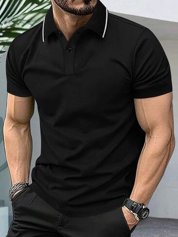 Mens Polo Shirts Short Sleeve Casual Knit Polo Shirt Vintage Golf T Shirts Old Money Tops in Kuwait
