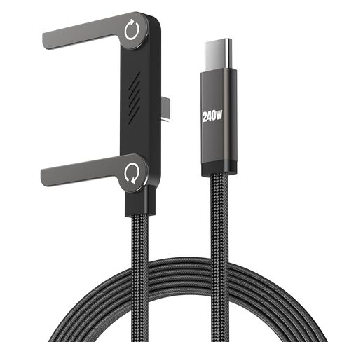 240W USB C to USB C Cable with Foldable Stand,5FT Sideways Invisible Charging Cord,90 Degree Right Angle Braided Gaming Fast Charger Cable Compatible with iPhone 17 16 15 ,MacBook,iPad,Galaxy S26 S25 in Saudi Arabia