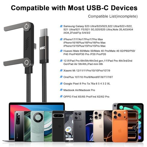 240W USB C to USB C Cable with Foldable Stand,5FT Sideways Invisible Charging Cord,90 Degree Right Angle Braided Gaming Fast Charger Cable Compatible with iPhone 17 16 15 ,MacBook,iPad,Galaxy S26 S25 in Saudi Arabia