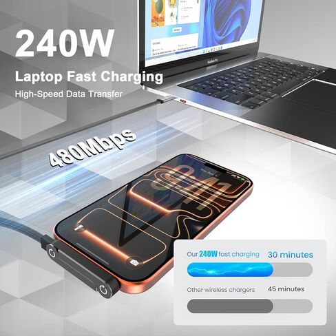 240W USB C to USB C Cable with Foldable Stand,5FT Sideways Invisible Charging Cord,90 Degree Right Angle Braided Gaming Fast Charger Cable Compatible with iPhone 17 16 15 ,MacBook,iPad,Galaxy S26 S25 in Saudi Arabia