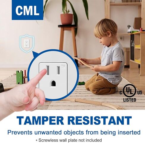 (100 حزمة) CML 15 أمبير مقبس حائط ديكور، مقاوم للعبث آمن للأطفال (TR)، 15 أمبير/125 فولت، منفذ كهربائي قياسي للديكور، مدرج في قائمة UL، أبيض in Kuwait