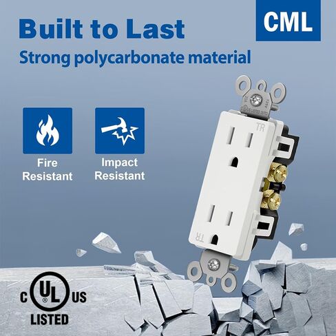 (100 حزمة) CML 15 أمبير مقبس حائط ديكور، مقاوم للعبث آمن للأطفال (TR)، 15 أمبير/125 فولت، منفذ كهربائي قياسي للديكور، مدرج في قائمة UL، أبيض in Kuwait
