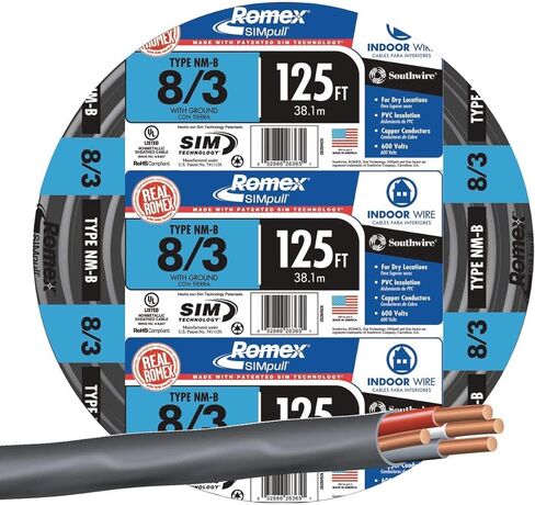 SOUTHWIRE COMPANY LL 63949202 Romex Type Nm-B Wg Non-Metallic Wire, 125 ft. 8/3, Black in Kuwait
