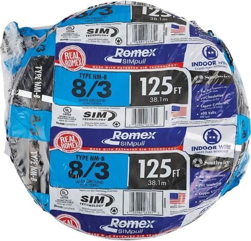 SOUTHWIRE COMPANY LL 63949202 Romex Type Nm-B Wg Non-Metallic Wire, 125 ft. 8/3, Black in Kuwait
