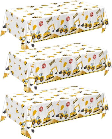 QIYANPAX 3 Pack Construction Plastic Birthday Party Tablecloths, 54 x 108 Inches - Construction Table Covers for Kids' Boys' Construction Birthday Decorations in Kuwait