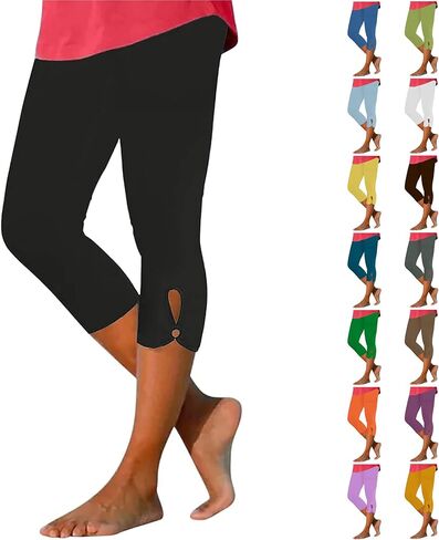 Women Capris Yoga Pants Hollow Out Comfy Stretchy Seamless High Waist Leggings Summer Workout Compression Capri Pant in Kuwait