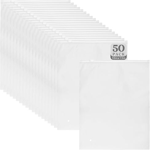 Golden State Art 50 Pack 8x10 Inch Frosted Zipper Plastic Bags for Swimsuit, Bathing Suit, T Shirt Packaging – 3 Mil Thick with Vent Holes in Kuwait
