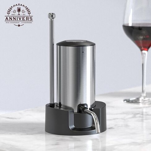 Electric Wine Decanter Automatic Wine Aerator Dispenser Pourer, USB-C Rechargeable Storage Base Stainless Steel Tube One-Touch Pump for All Btls, Aérateur Distributeur de Vin Électrique in Kuwait