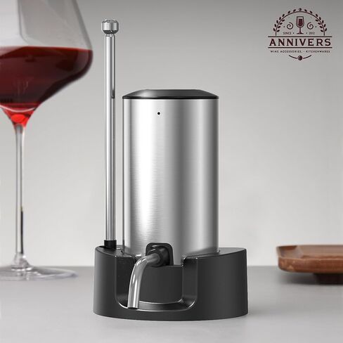 Electric Wine Decanter Automatic Wine Aerator Dispenser Pourer, USB-C Rechargeable Storage Base Stainless Steel Tube One-Touch Pump for All Btls, Aérateur Distributeur de Vin Électrique in Kuwait