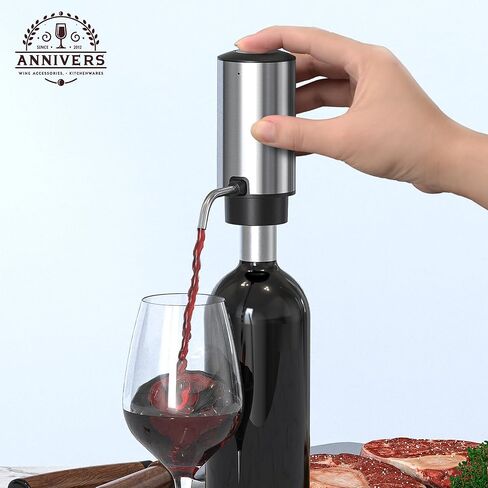 Electric Wine Decanter Automatic Wine Aerator Dispenser Pourer, USB-C Rechargeable Storage Base Stainless Steel Tube One-Touch Pump for All Btls, Aérateur Distributeur de Vin Électrique in Kuwait