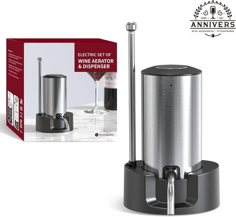 Electric Wine Decanter Automatic Wine Aerator Dispenser Pourer, USB-C Rechargeable Storage Base Stainless Steel Tube One-Touch Pump for All Btls, Aérateur Distributeur de Vin Électrique in Kuwait