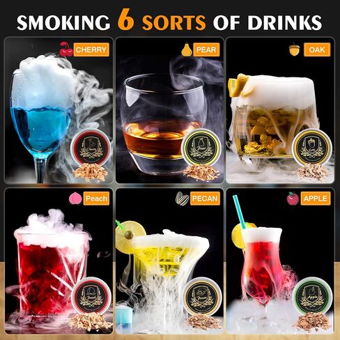 Whiskey Cocktail Smoker Kit with Torch, 6 Flavors Wood Chips, 2 Whiskey Glasses, 2 Ice Ball Molds, Bourbon Old Fashioned Drink Smoker Kit, Gifts for Men, Dad, Husband, Boyfriend(No Butane) in Kuwait