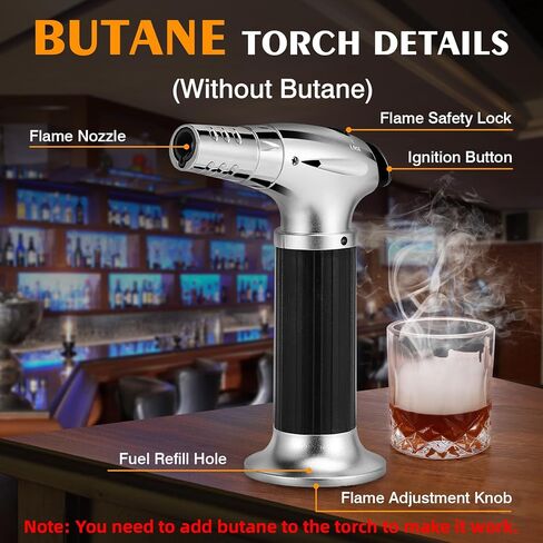 Whiskey Cocktail Smoker Kit with Torch, 6 Flavors Wood Chips, 2 Whiskey Glasses, 2 Ice Ball Molds, Bourbon Old Fashioned Drink Smoker Kit, Gifts for Men, Dad, Husband, Boyfriend(No Butane) in Kuwait